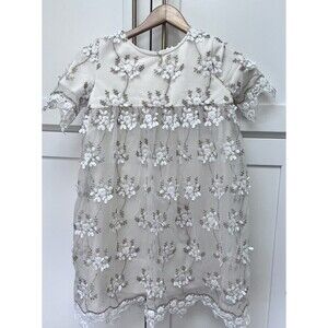 Chasing Fireflies Floral Flower Girl Holiday Dress Lace Gold Threading Sz 10-12